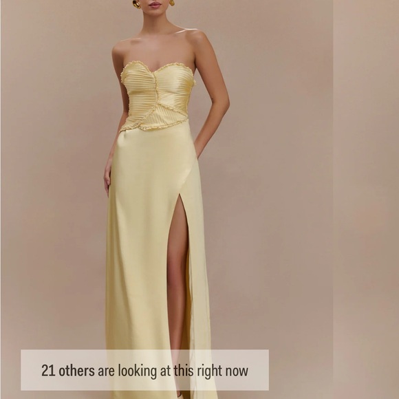 Larissa Meshki Yellow Strapless Slit Gown - Picture 1 of 6
